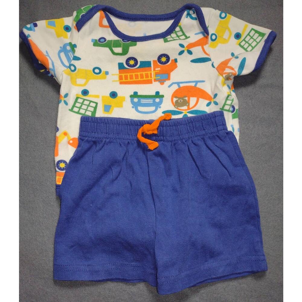 Small Wonders 3-6 Months Blue and Orange Cars Bodysuit and Shorts